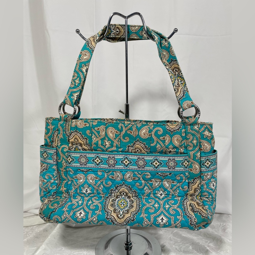 Vera Bradley Totally Turquoise Paisley Pattern Vintage Quilted Shoulder Bag.